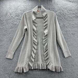 Cote d'Azur‎ Small 100% Cashmere Gray Cardigan Ruffle Edge Long Sleeves